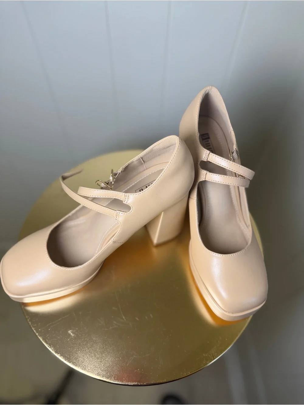 Cream Beige Mary Jane Platform Heels Size 10